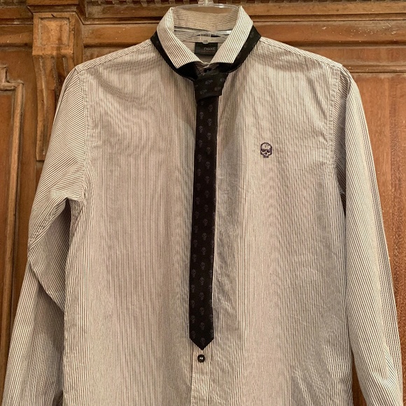 NEXT UK Boys Striped Cotton Button Up Shirt With Tie Size 13 YRS - Picture 3 of 15